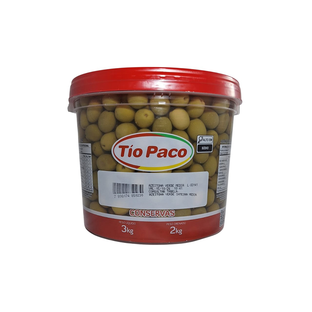 AZEITONA VERDE MEDIA COM CAROÇO TIO PACO  2KG