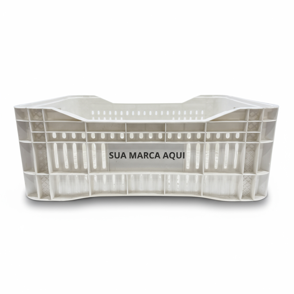 CAIXA PLASTICA PARA FRUTA BRANCA TIMBRADA 55X36X18