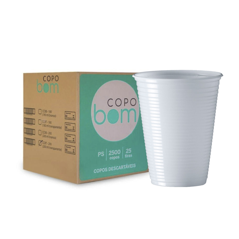 COPO PLASTICO BRANCO COPOBOM 200ML