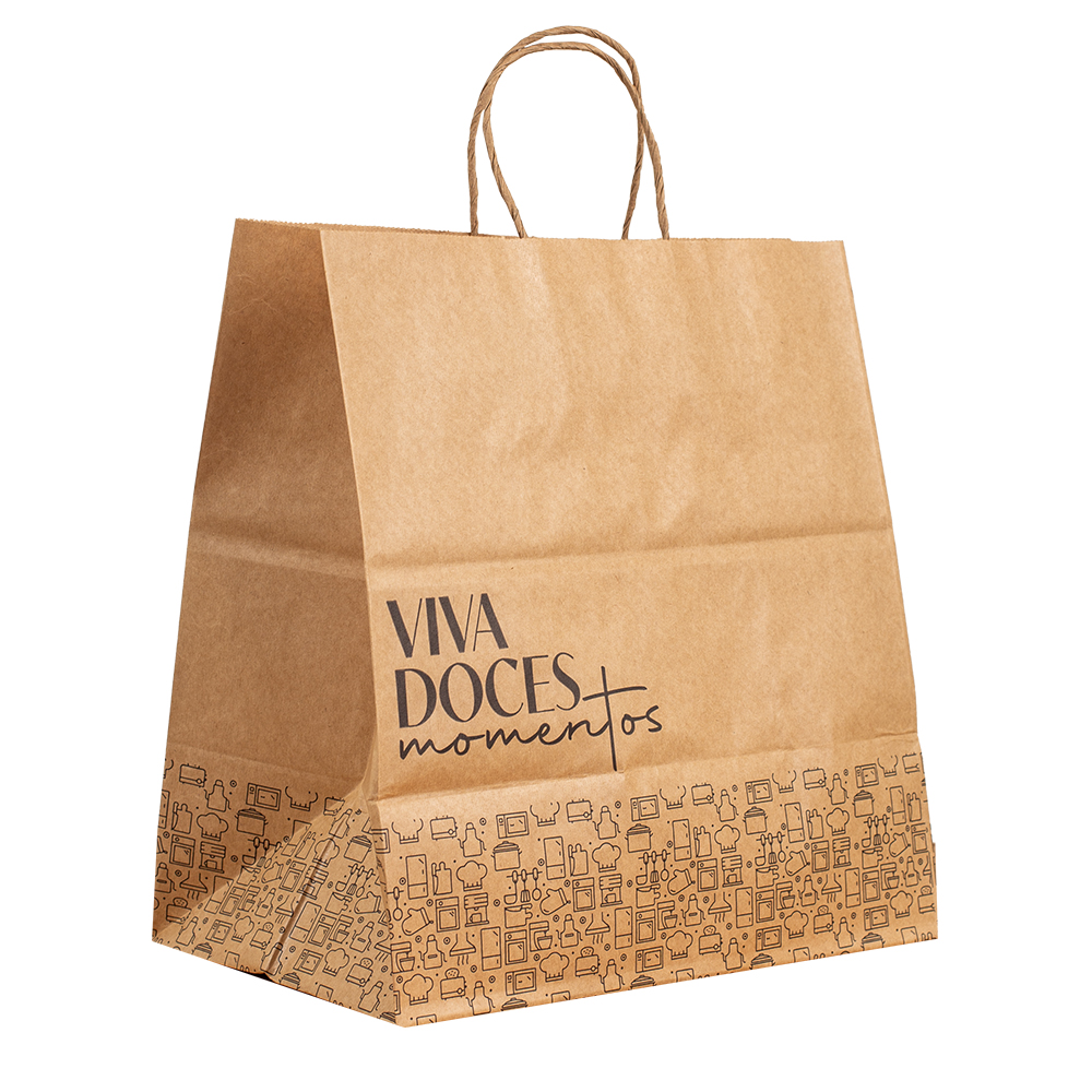 BOLSA PAPEL KRAFT TIMBRADA COM ALCA P 25,5X20X14