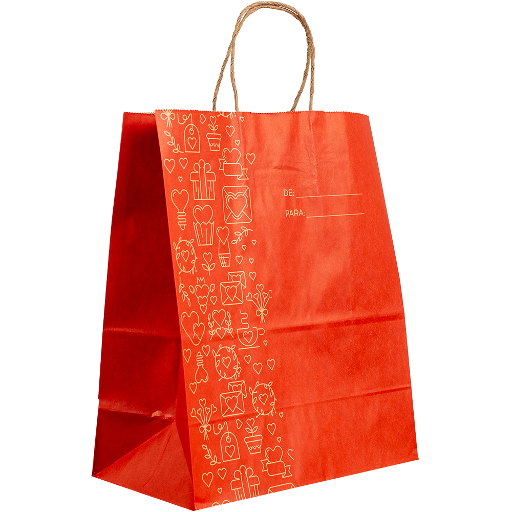 BOLSA PAPEL VERMELHO TIMBRADA  COM ALCA P 26X21X9