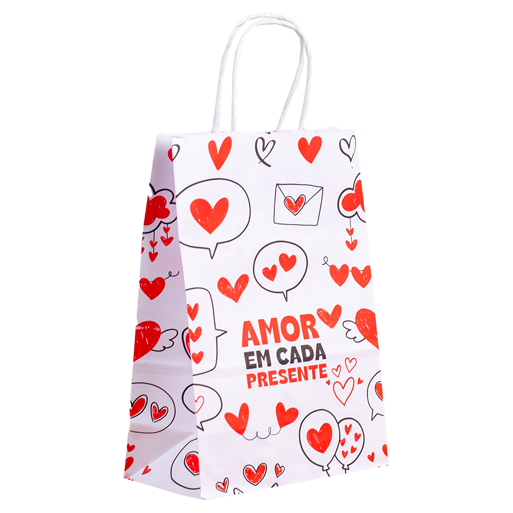 BOLSA PAPEL TIMBRADA BRANCA COM ALCA PP 21X15X8