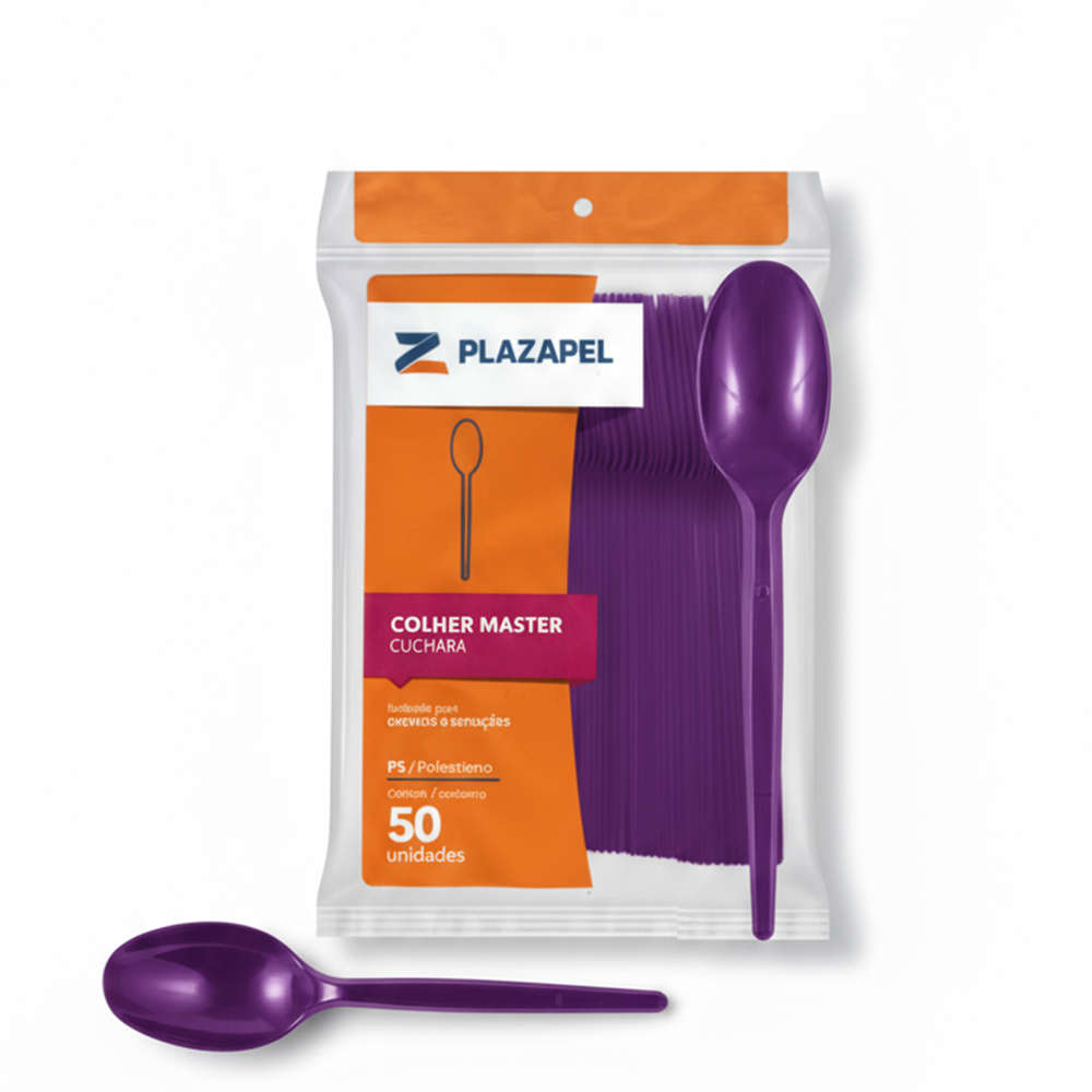 COLHER PLASTICA PLAZAPEL ROXA