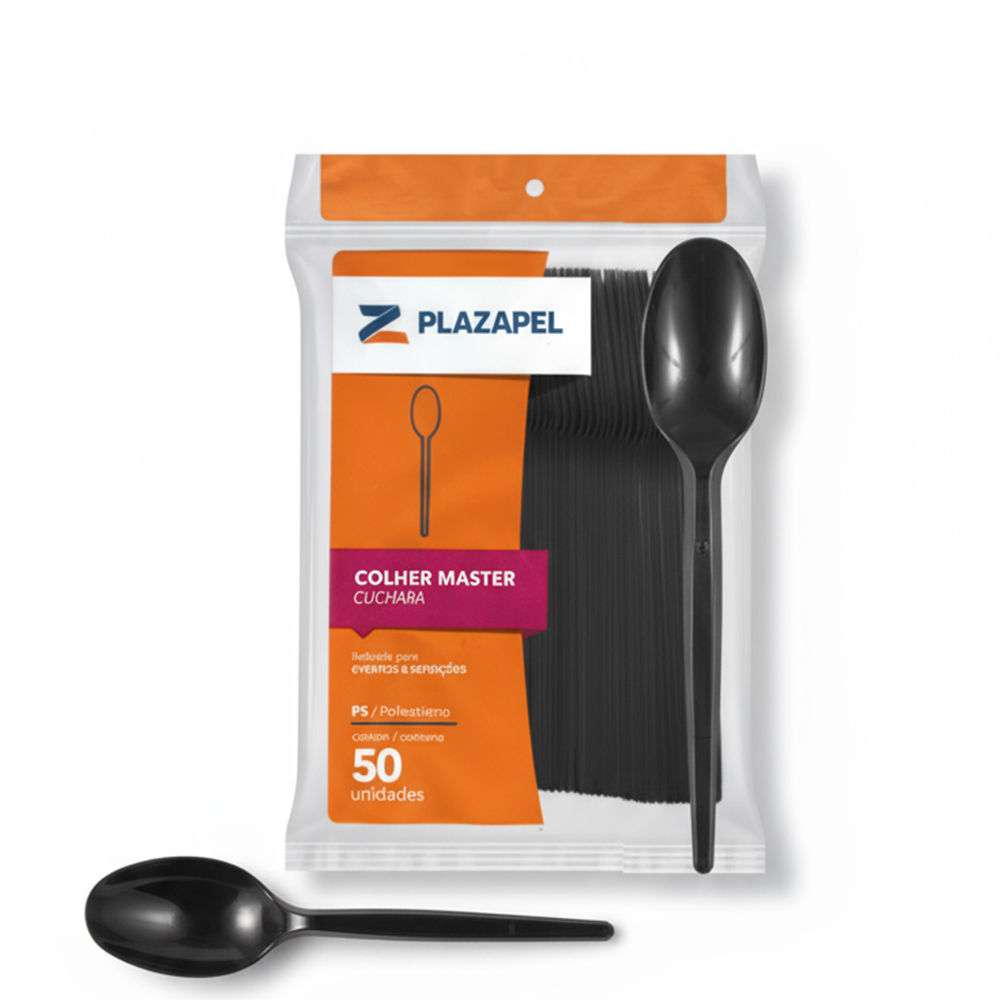 COLHER PLASTICA PLAZAPEL PRETA