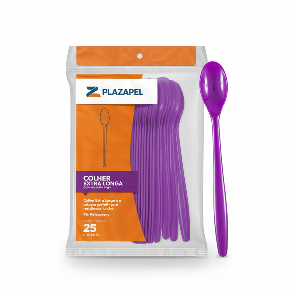 COLHER PLASTICA LONGA PLAZAPEL ROXA PARA ACAI