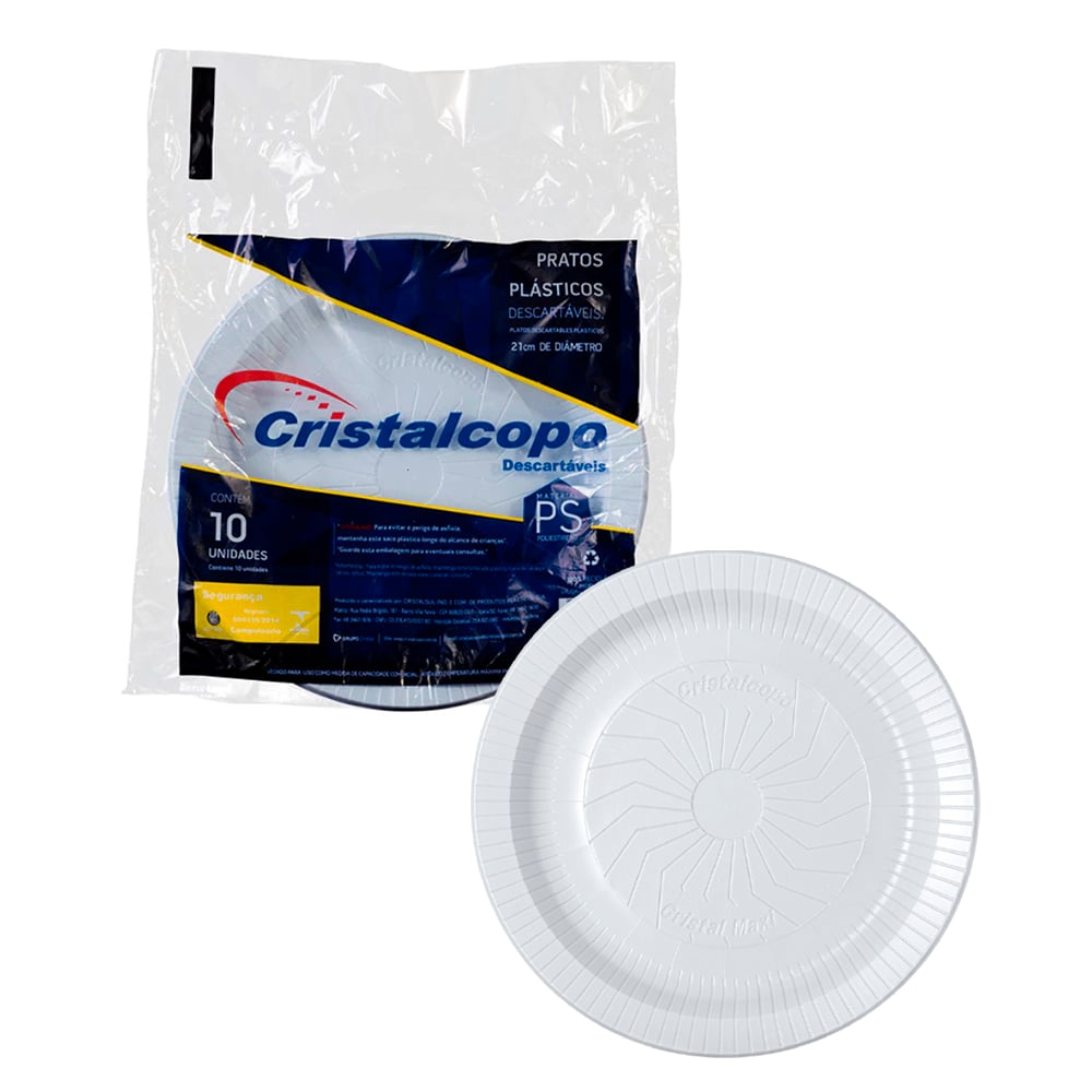 PRATO PLASTICO 21CM FUNDO BRANCO CRISTALCOPO