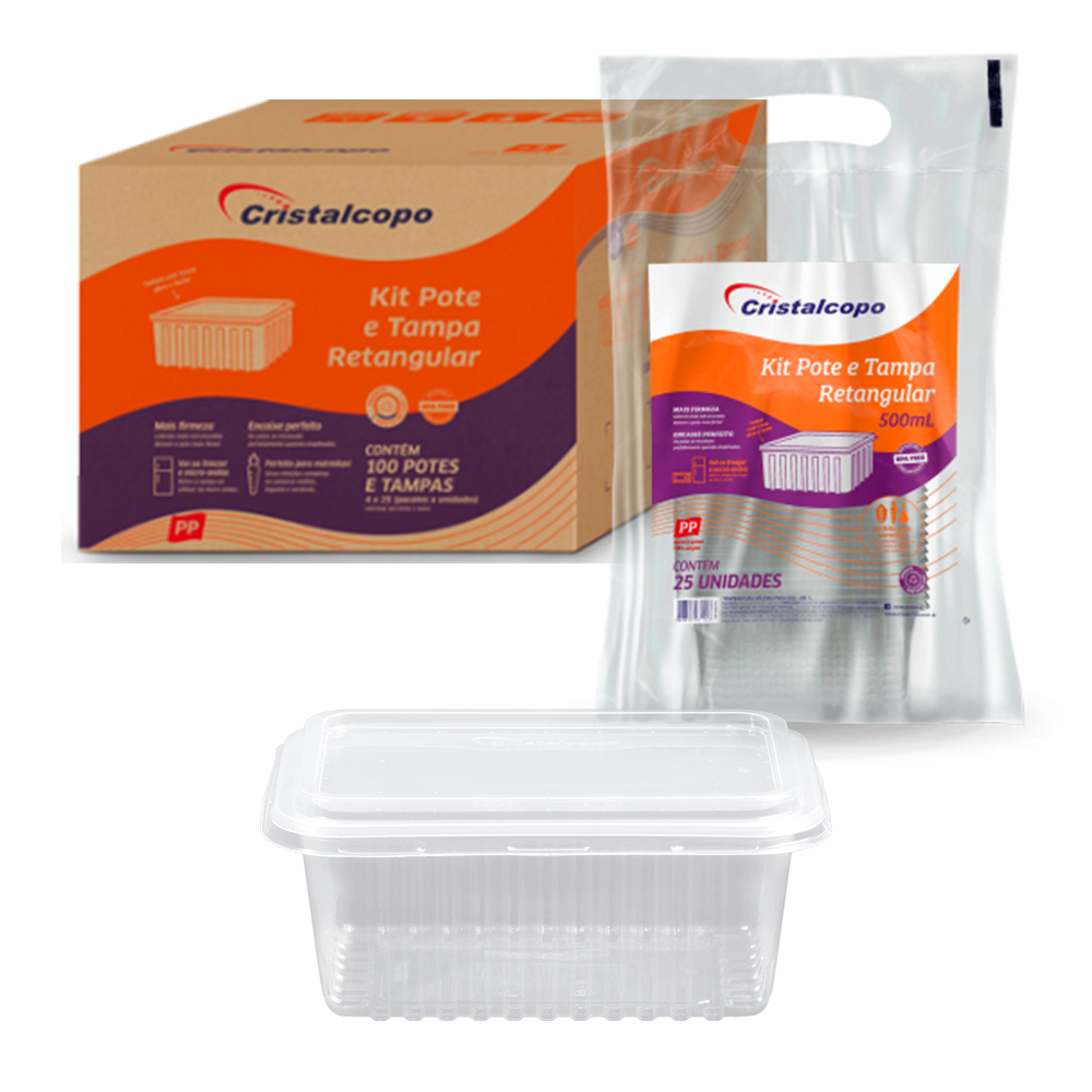POTE COM TAMPA RETANGULAR TRANSPARENTE 500ML CRISTALCOPO