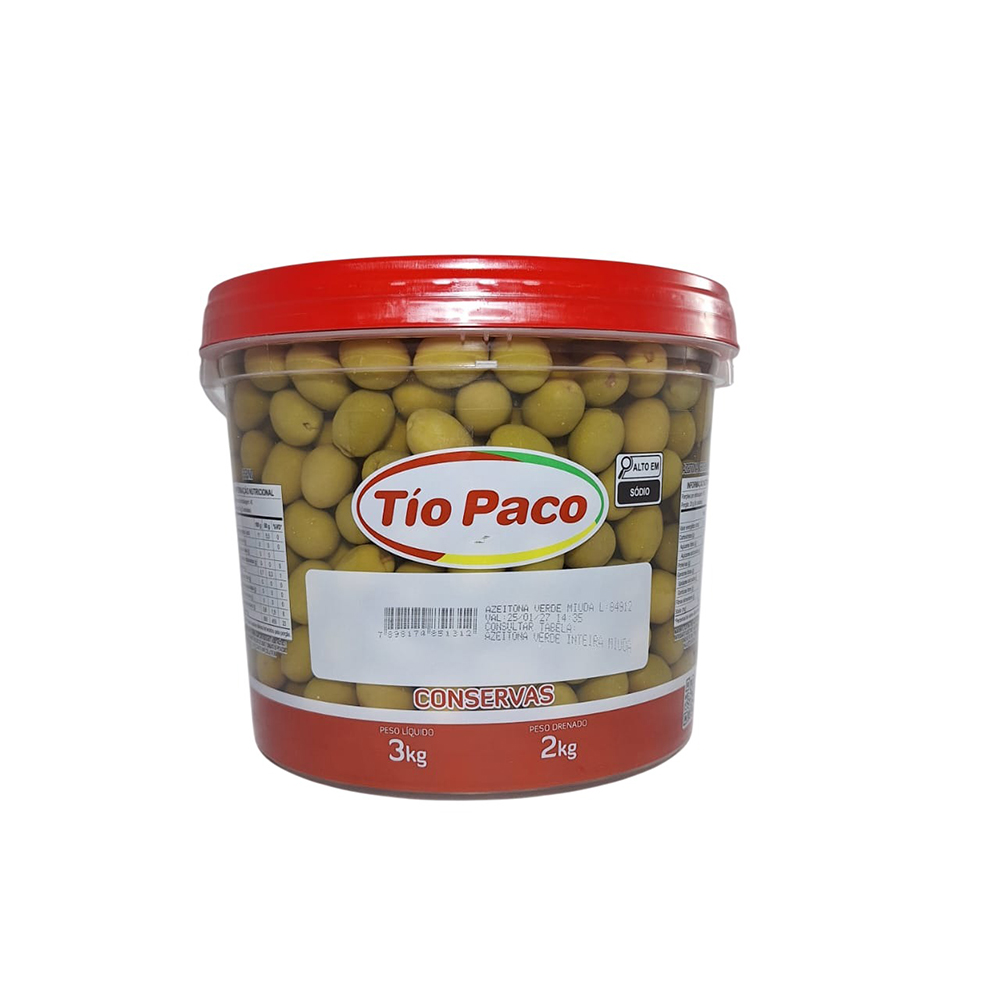 AZEITONA VERDE MIUDA COM CAROÇO TIO PACO 2KG