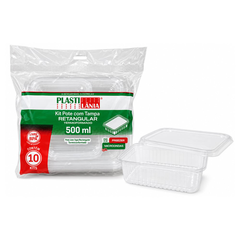 POTE PLASTICO PLASTILANIA RETANGULAR 500ML