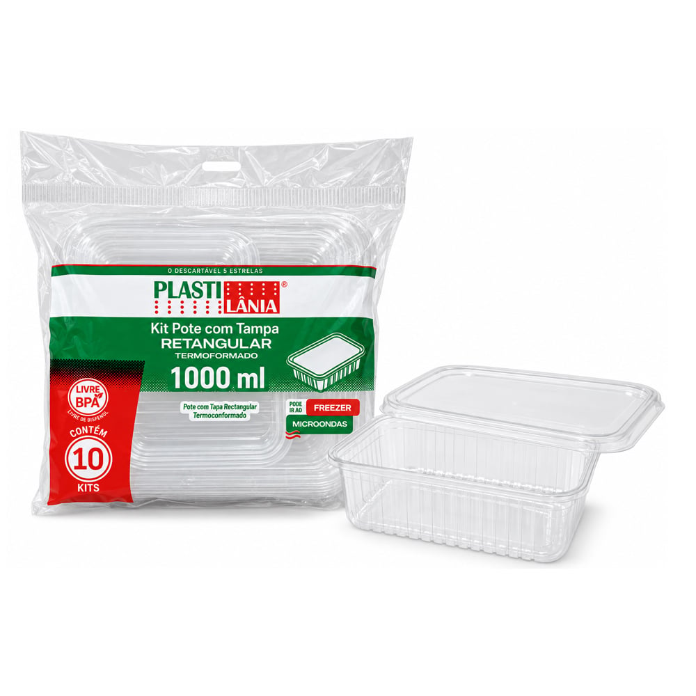 POTE PLASTICO PLASTILANIA RETANGULAR 1000ML