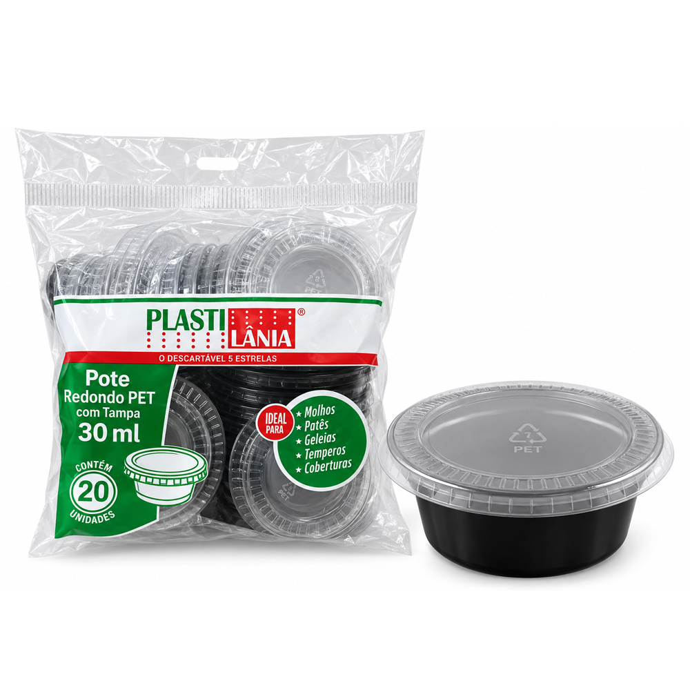 POTE PLASTICO PLASTILANIA PRETO REDONDO 30ML